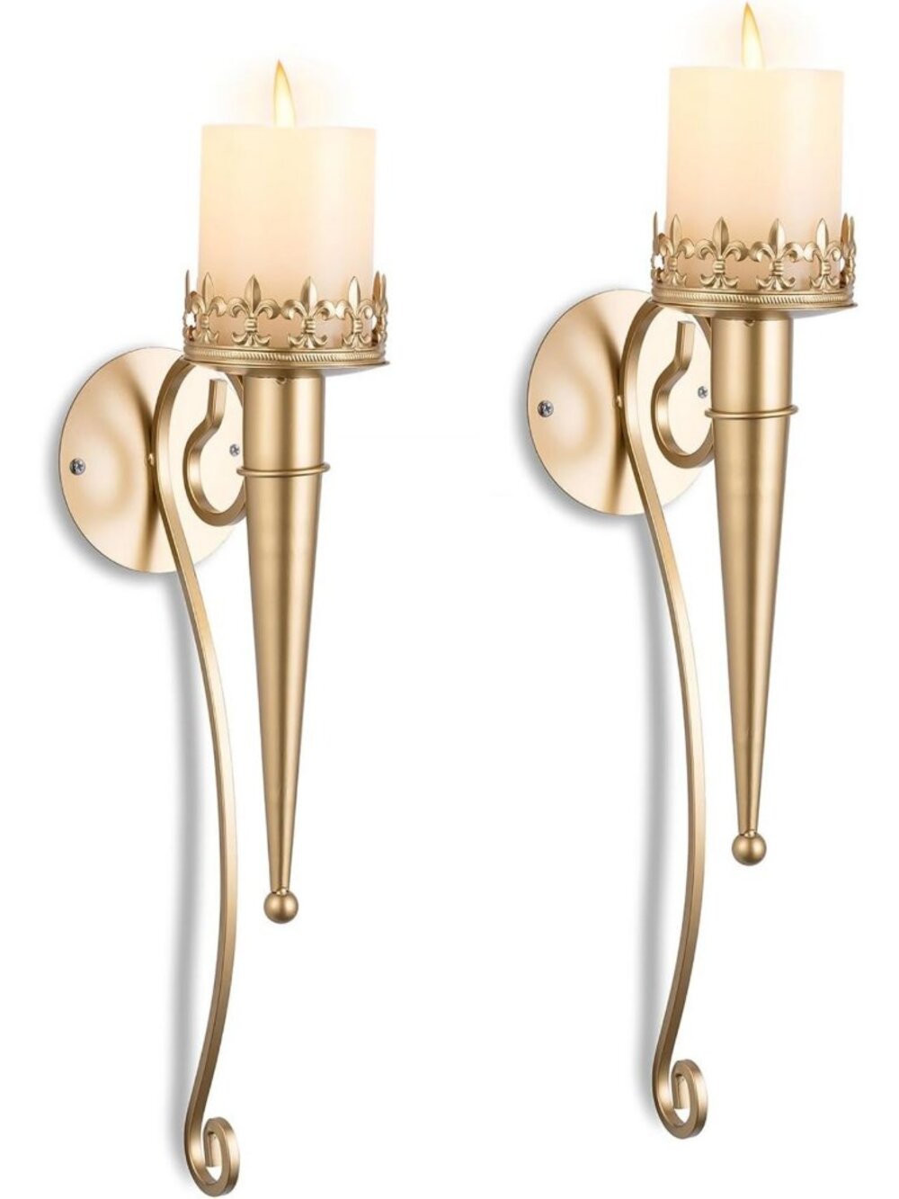 Elegant Gold Wall Candle Holders - Set of 2 Decorative Sconces for Home Decor